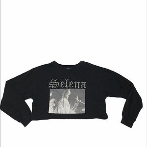 Selena Studded Graphic Tee Small Black Long Sleeve
